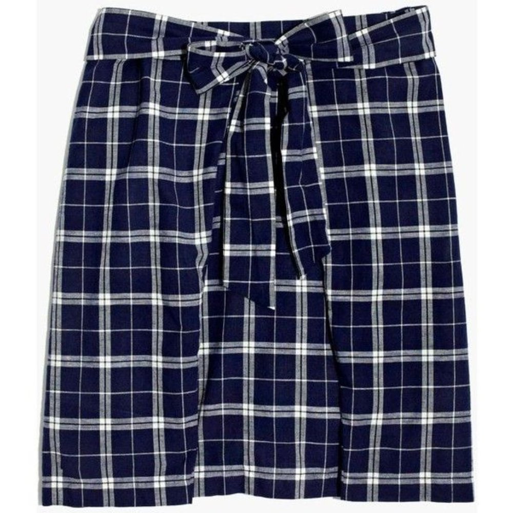 Madewell Plaid Print Tie Front Pull On Skirt sz S
